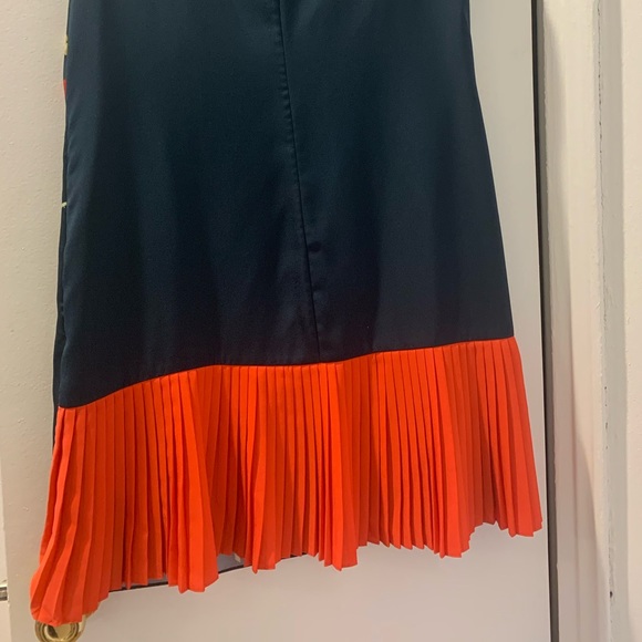 Ted Baker Short Sleeve floral dress with orange pleated detail. Knee length. - Picture 5 of 7